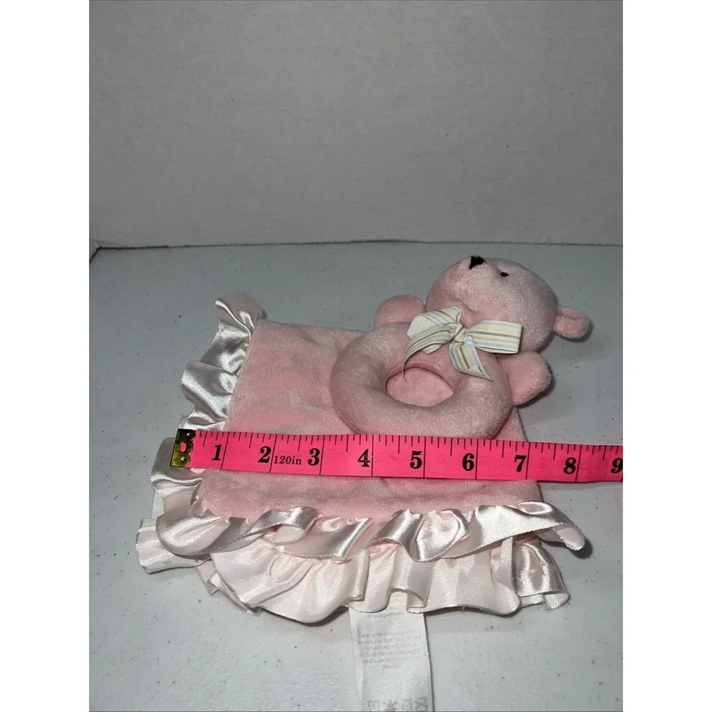 CARTERS Pink Bear Ring Rattle Baby Lovey Security Blanket Satin Ruffle